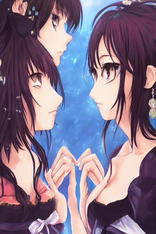 Image similar to a stare down between two beautiful rival idols, detailed anime art