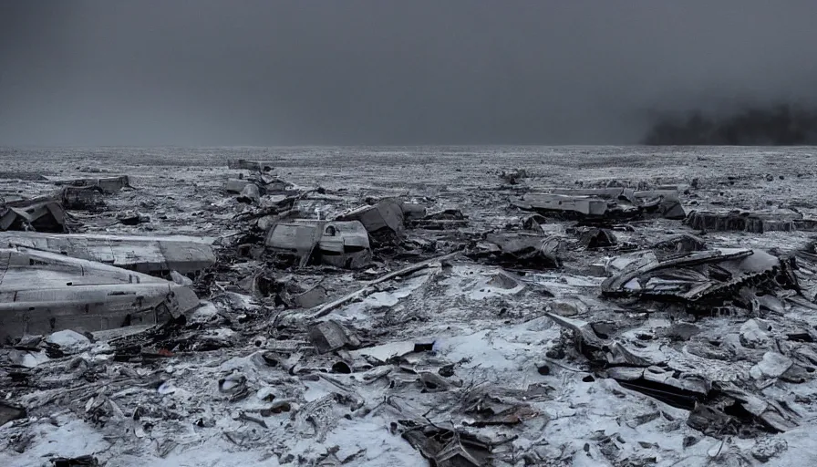 Prompt: Cargo ship crash site Hoth, moody, spooky, cinematic