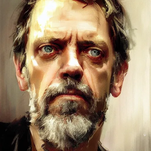 Image similar to face protrait of hugh laurie, jeremy mann painting