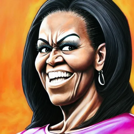 Image similar to ultra realistic portrait painting of michelle obama as frieza, art by akira toriyama, 4 k, dragon ball artstyle, cel shaded, highly detailed, epic lighting