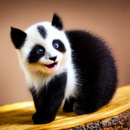 Prompt: cute kitten with panda body, eats bambus, highly detailed, sharp focus, photo taken by nikon, 4 k