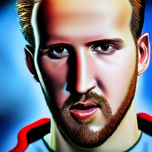 Prompt: photo closeup front orthographic portrait of harry kane, high detail, soft studio lighting, full frontal lighting, digital photography, style of cyberpunk 2 0 2 0