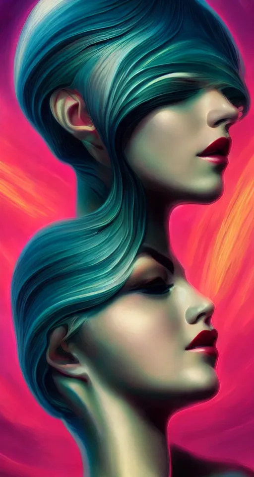 Image similar to art deco close up portait of head, like a dream digital painting curvalinear cinematic dramatic fluid lines otherworldly vaporwave interesting details rule of thirds epic composition by artgerm
