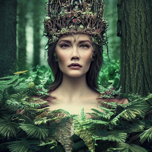 Image similar to the forest queen, 4 k, intricate detailed, jaw dropping, gorgeous, surreal, octane render