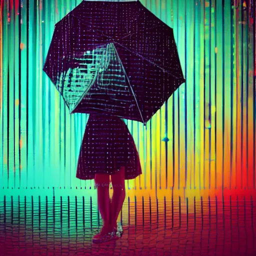 Image similar to rain, pattern, retrowave, umbrella, girl