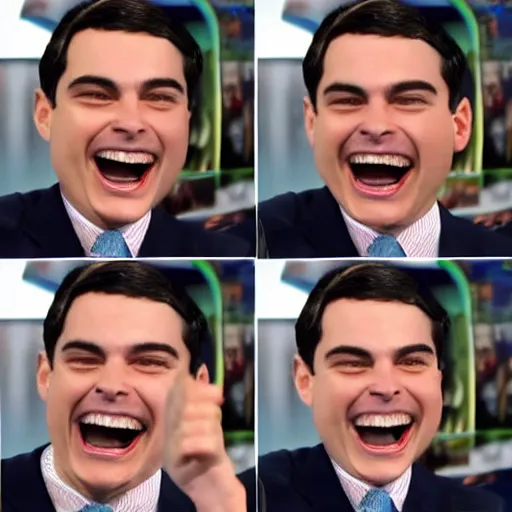 Image similar to Ben Shapiro laughing as the world burns