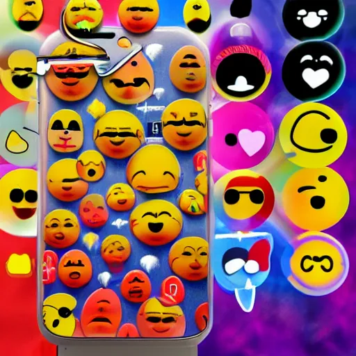 Prompt: a phone with strange emojis from another universe