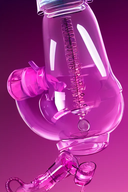 Image similar to Pink Vapor Inhalation Machine Connected to a Spherical Bottle of Pink Liquid by a Tube, Pink Vapor Leaking from an Oxygen Mask, fantasy, magic, ultra detailed, digital art, trending on artstation, illustration, medical laboratory