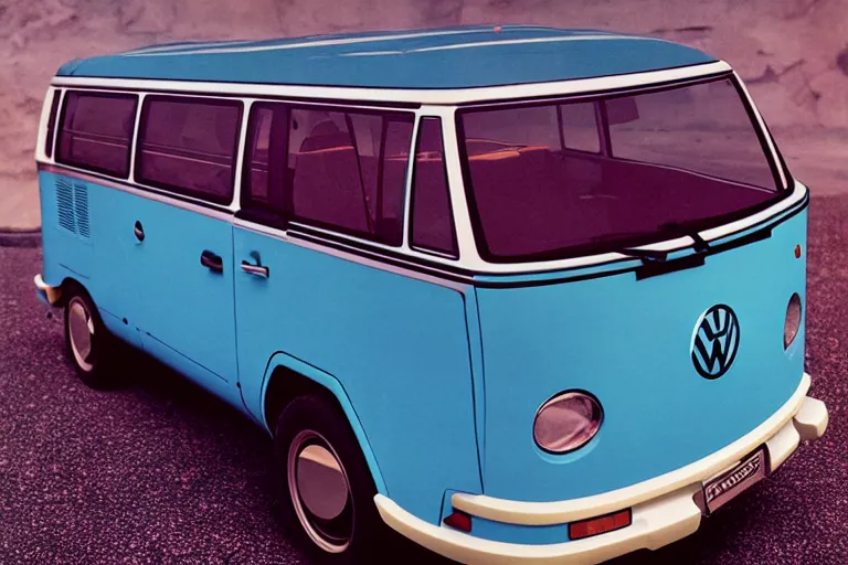 Image similar to designed by giorgetto giugiaro 1 9 9 9 vw bus, ektachrome photograph, volumetric lighting, f 8 aperture, cinematic eastman 5 3 8 4 film