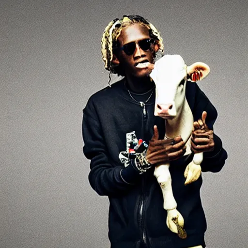 Image similar to young thug with a cow