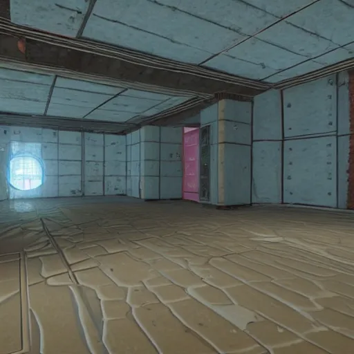Prompt: a room, there are 3 giant holes in the floor. each has a different color. unreal engine