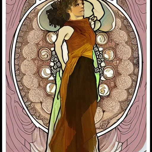 Image similar to David Tenant in style of Alfons Mucha, stylized