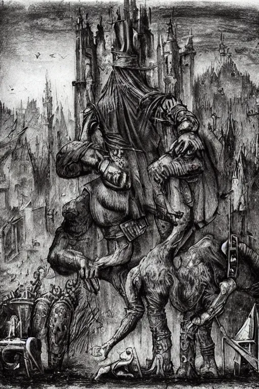 Image similar to bloodborne in the style of hieronymus bosch