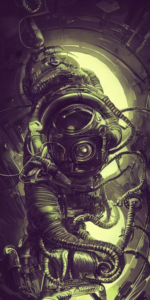 Prompt: eldritch astronaut with tentacles, retrofuturism, atompunk, dynamic composition, dramatic lighting, hyperrealistic, ultra detailed, nitro colors