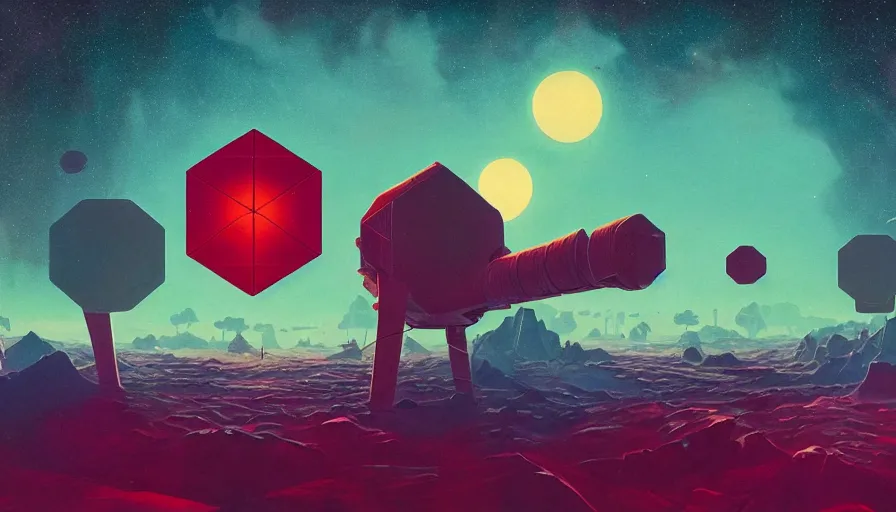 Prompt: hexagon blocking the sun in space, planet earth in foreground, simon stalenhag