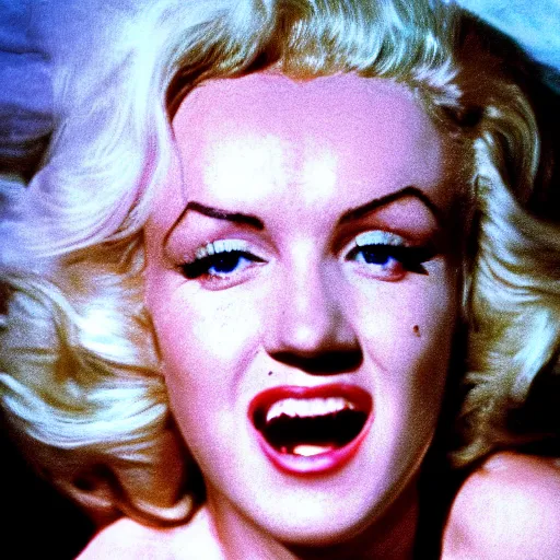 Image similar to 7 0 s film still from a horror movie of marilyn monroe suffering from radiation induced moist desquamation, kodachrome, cinecolor, cinestill, film grain, film texture, retro, cinematic, high resolution, photorealism - w 8 2 0