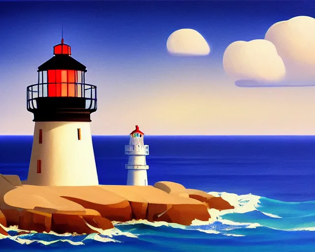 Image similar to painting of lighthouse in the sea by goro fujita, cinematic shot, exquisite lighting, clear focus, brush stroke, plain background, soft painting