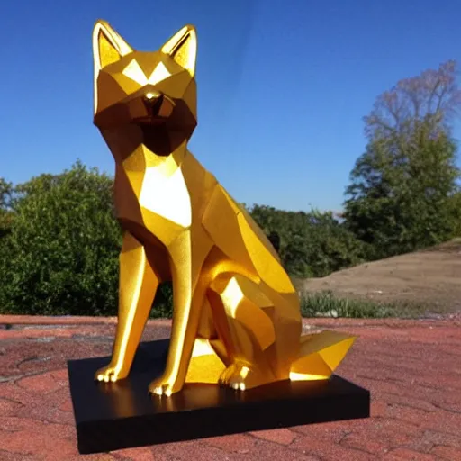 Image similar to fox statue made of reflective gold