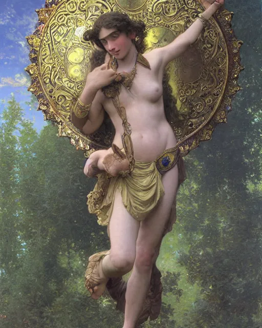 Image similar to Shrek, dressed in ornate, detailed, intricate iridescent opal armor, detailed oil painting by William Adolphe Bouguereau and Donato Giancola