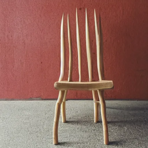 Image similar to a wooden chair with a large sharp spike in the middle of the seat of the chair