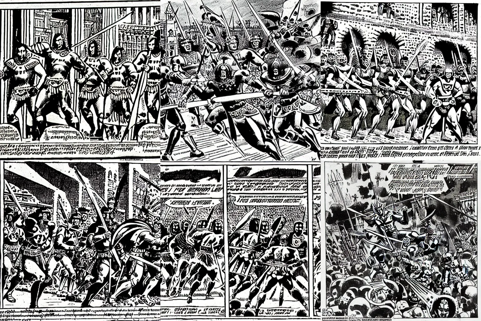 Prompt: a comicbook scene of Aztecs warriors conquering Madrid in 1492 at King Ferdinand's Palace comicbook illustration by Jack Kirby