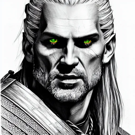 Image similar to a very detailed pencil drawing of herald witcher giga chad 4 k, high resolution, still, landscape, hd, dslr, hyper realistic, sketch