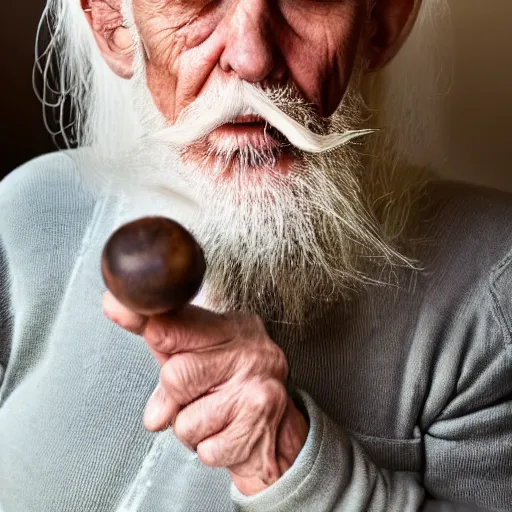 Prompt: wise old man, half face young, long white hair made of smoke coming out from a smoking pipe, meditation, photorealistic, intricate, elegant, hamingway.