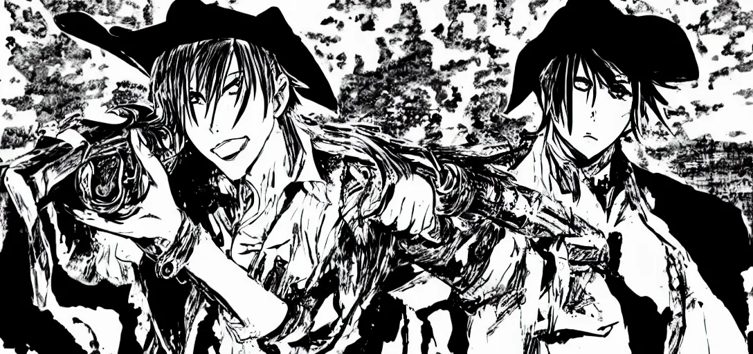 Image similar to the soul hunting cowboy, in the style of manga