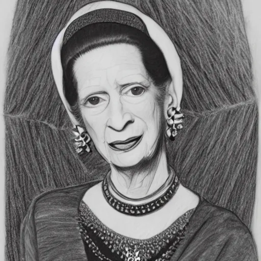 Image similar to pencil illustration of Diana vreeland highly detailed, cinematic,