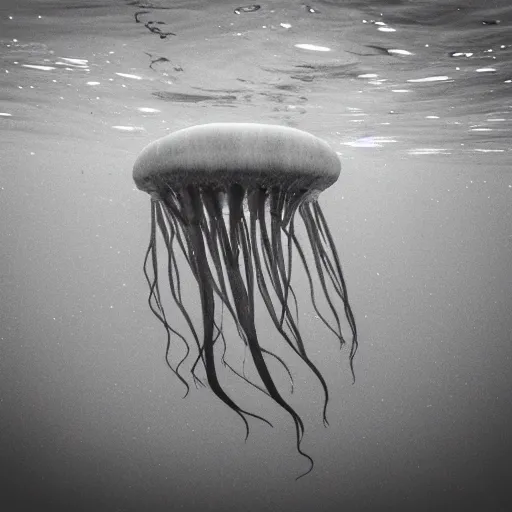 Prompt: monochrome alien jellyfish, water