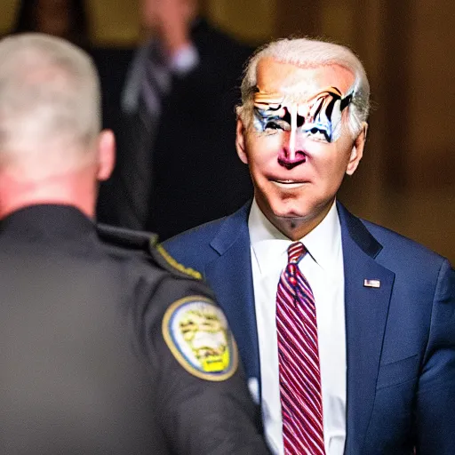 Prompt: joe biden being arrested by capitol police