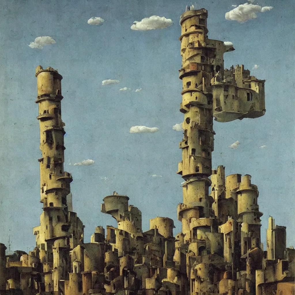 Prompt: a single! colorful!! fungus tower clear empty sky, a high contrast!! ultradetailed photorealistic painting by giorgio de chirico, hard lighting, masterpiece