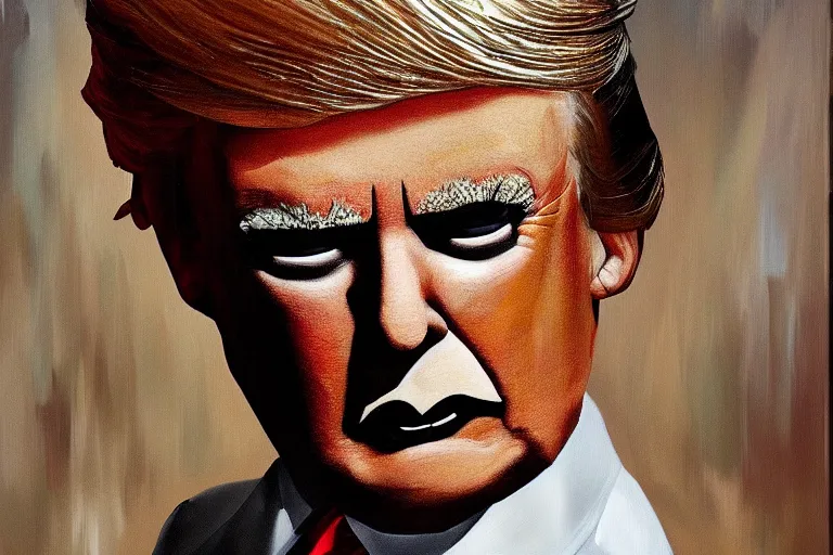 Prompt: Donald trump as the doll from Saw, oil on canvas, artstation, portrait, masterpiece, aesthetic