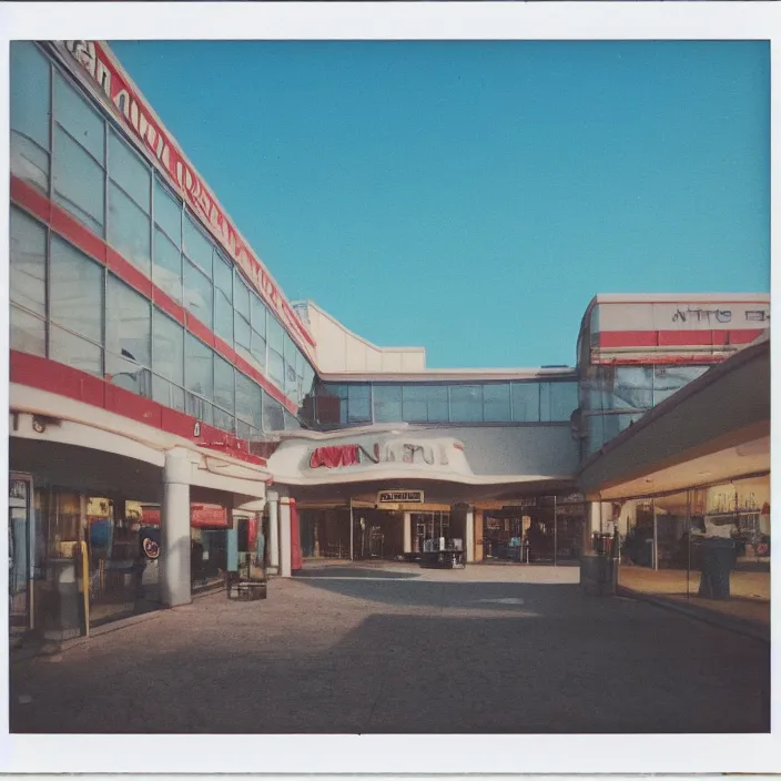 Image similar to unsettling polaroid of a retro mall, deep depth of field. highly detailed, hyper realism, hd, 4 k