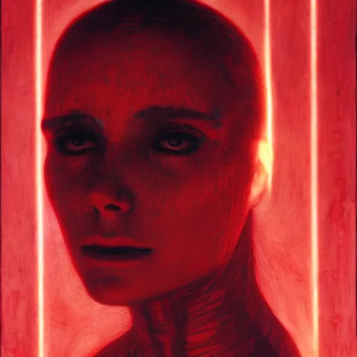 Prompt: Portrait Masterpiece, Wanda Maximoff, red, glowing, wires everywhere, by Edgar Maxence and Ross Tran, Zdzisław Beksiński, and Michael Whelan, distant, gustav dore, H.R. Giger, 8k, octane render