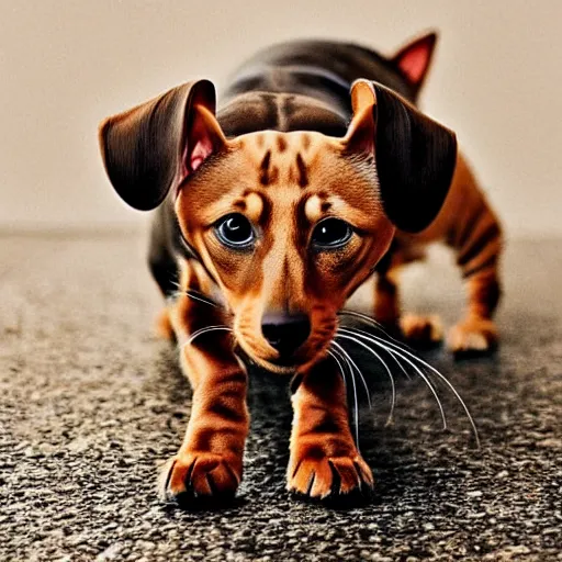 Image similar to a feline dachshund - cat - hybrid, animal photography