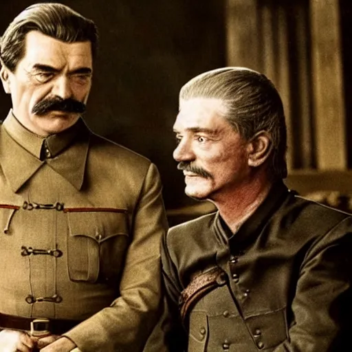 Prompt: Photo of Joseph Stalin friendship with dragon from Game of Thrones ,