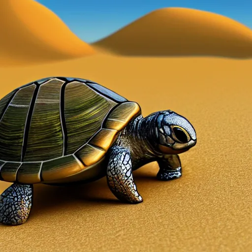 Prompt: turtle driving a car in the desert, highly detailed, realistic