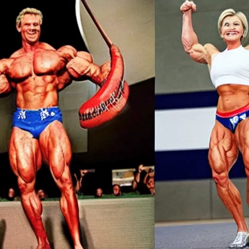 Prompt: an extremely muscular Hillary Clinton, very vascular, steroid use, epic, high detail, high contrast