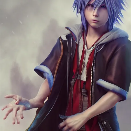 Image similar to photo realistic image of riku from kingdom hearts 2, stunning 3 d render inspired art by istvan sandorfi and greg rutkowski, character desing posing, realistic, highly detailed attributes and atmosphere, dim volumetric cinematic lighting,