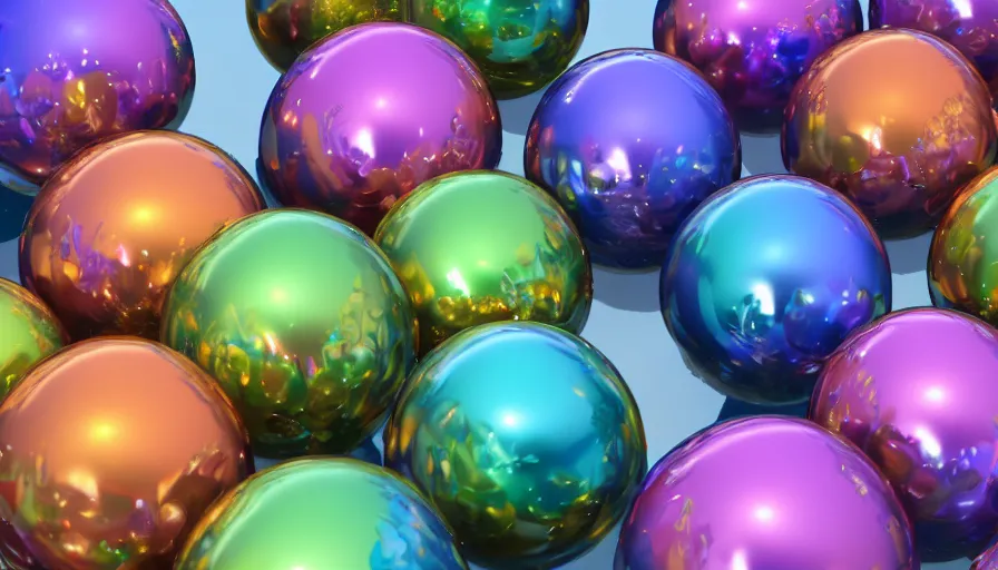 Prompt: metallic rainbow spheres in water, hyperdetailed, artstation, cgsociety, 8 k