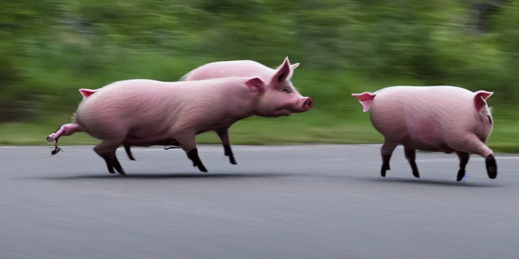 Prompt: The pig is running very fast, 4k, HDR