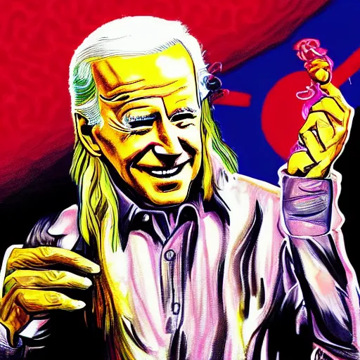 Image similar to joe biden smoking dmt as a crunchy hippie by godmachine