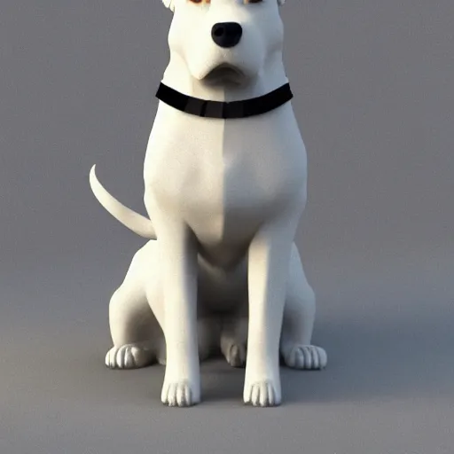 Image similar to 3 d render of very big white dog with a sherlock holmes hat,