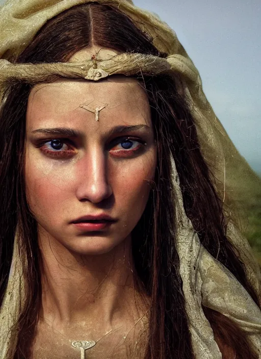Image similar to closeup portrait of mary magdalene, depth of field, zeiss lens, detailed, symmetrical, centered, fashion photoshoot, by Annie Leibovitz and Steve McCurry, David Lazar, Jimmy Nelsson, Breathtaking, 8k resolution, extremely detailed, beautiful, establishing shot, artistic, hyperrealistic, beautiful face, octane render