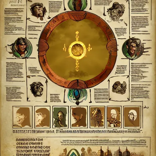 Image similar to A world where humanity remained loyal to archaic forces, and what followed was an unprecedented era of spiritual alchemy, Infographic and Marginalia, Artstation, epic