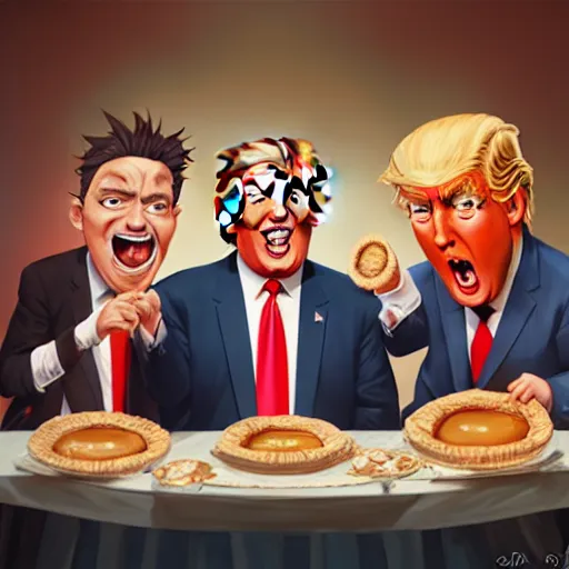 Prompt: donald trump eating pie contest, ben hur, loftis, cory behance hd by jesper ejsing, by rhads, makoto shinkai and lois van baarle, ilya kuvshinov, rossdraws global illumination