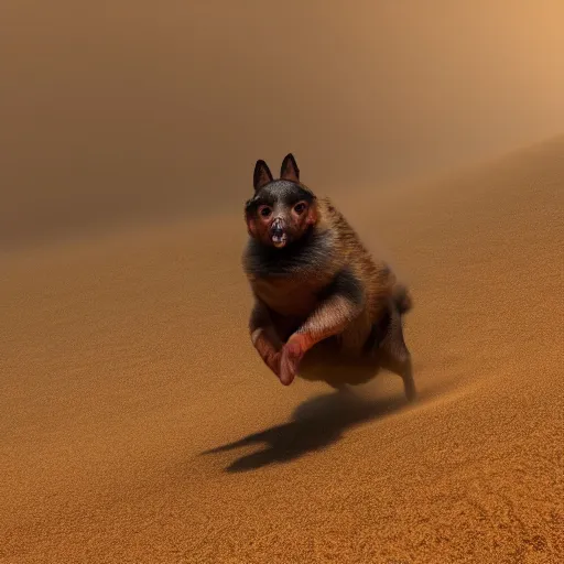 Image similar to bingus flying through the sandstorm in 4 k definition