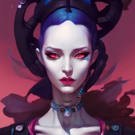 Prompt: portrait of jinx from arcane, art by pete mohrbacher and guweiz and ilya kuvshinov, digital art, highly detailed, intricate, sci - fi, sharp focus, trending on artstation hq, deviantart, unreal engine 5, 4 k uhd image