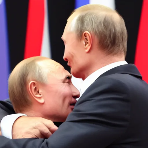 Prompt: vladimir putin hugs billy herrington, press conference, 1 0 8 0 p, press photos, g 7 summit